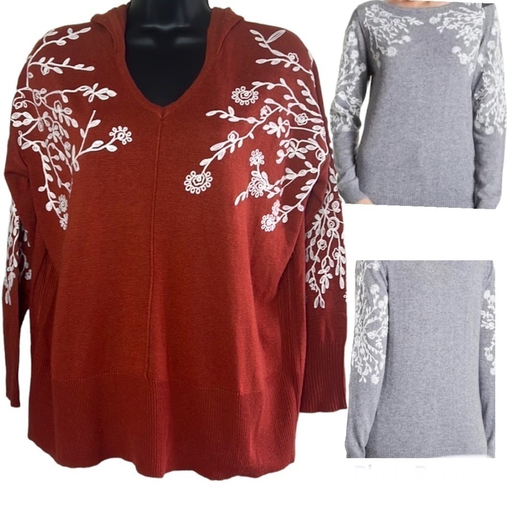 Rain + Rose Hooded Embroidered Long Sleeve Sweater Size S